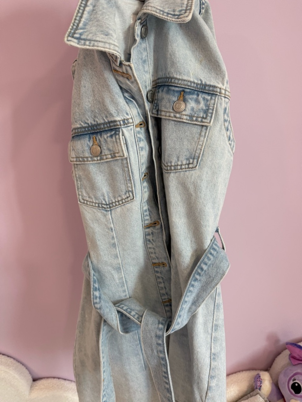 Zara Light Blue Denim Women’s dress with Self-Tie Belt
